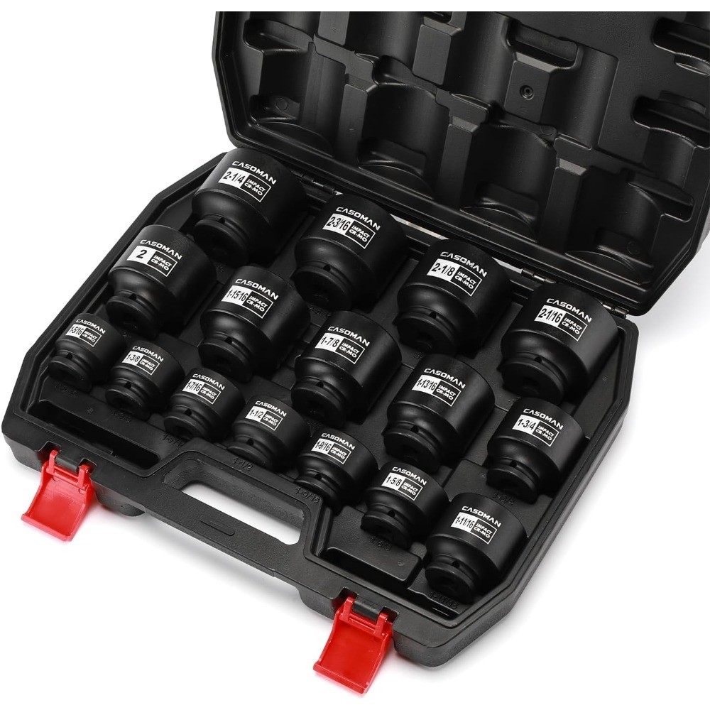 16PCS 1/2 Drive Shallow Spindle Axle Nut Impact Socket Set, 6-Point, Large