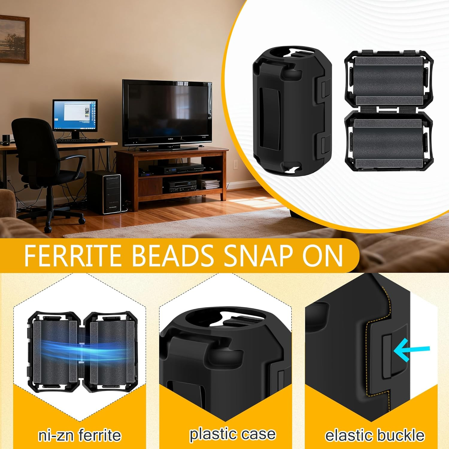 25Pcs Ferrite Chokes Ferrite Beads Snap on RFI EMI Noise Suppressor Cable Clip f