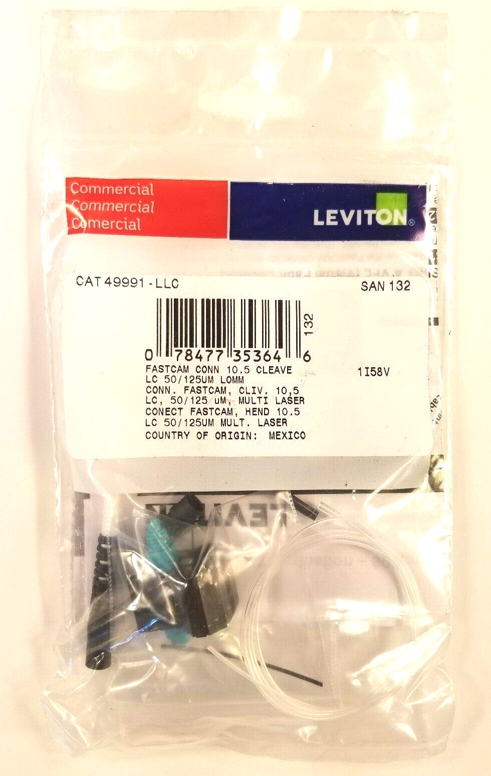 49991-LLC Leviton FastCAM Pre-polished Connector, LC, Aqua, 50/125μm Multimode