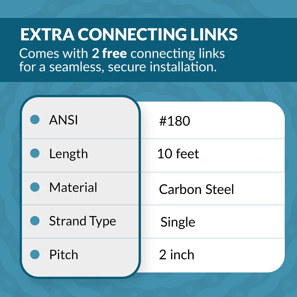 #180 Roller Chain x 10 feet + 2 Connecting Links + Same Day Expedited Shipping