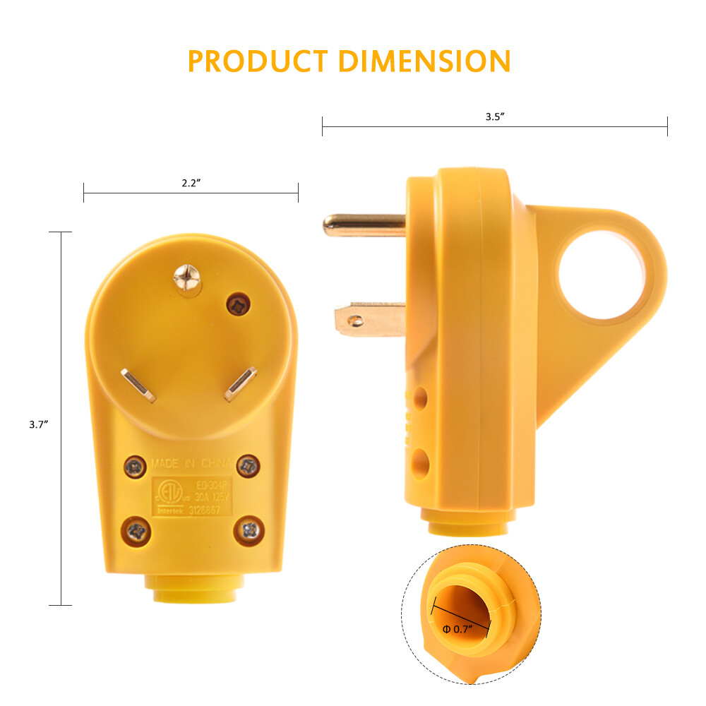 125V/30Amp RV Receptacle Male Plug Power Cord End Replacement Electrical Plug