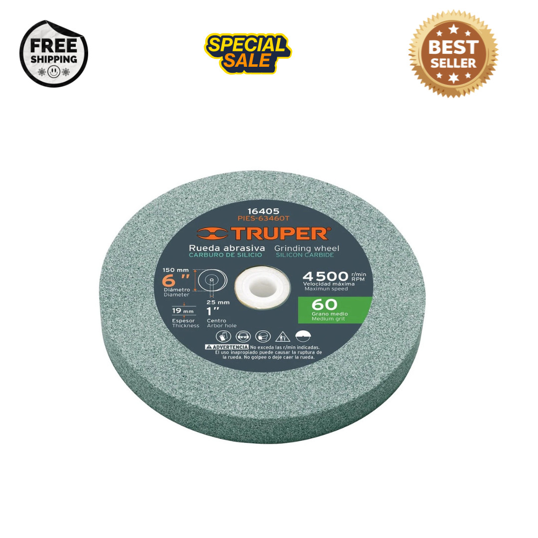 Truper Silicon Carbide Grinding Wheel for Bench 6 inches x 0.75