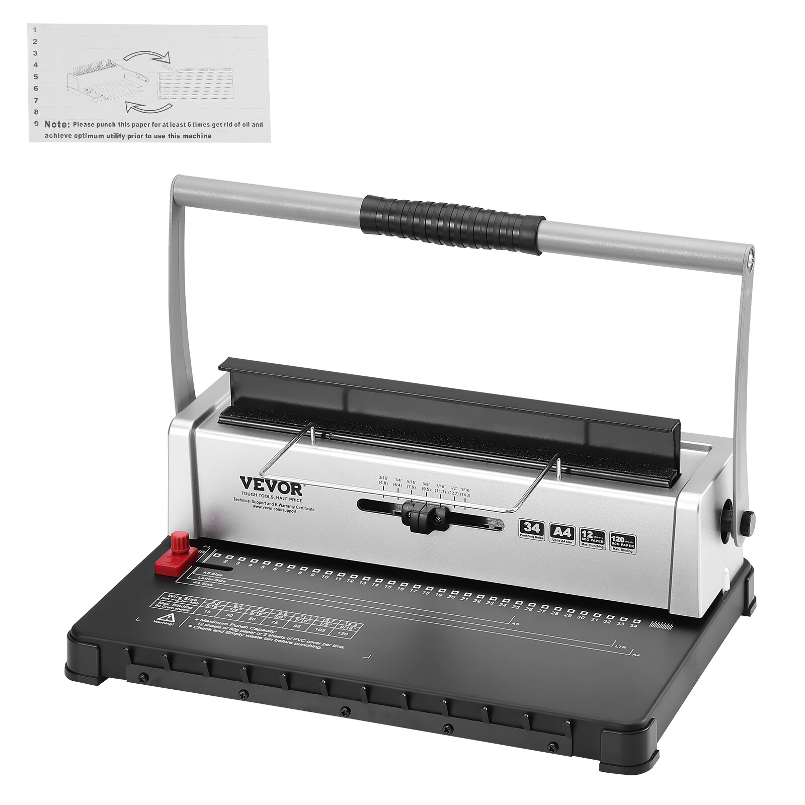 VEVOR Coil Spiral Binding Machine Manual Book Maker 34 Holes Letter Size A4 A5