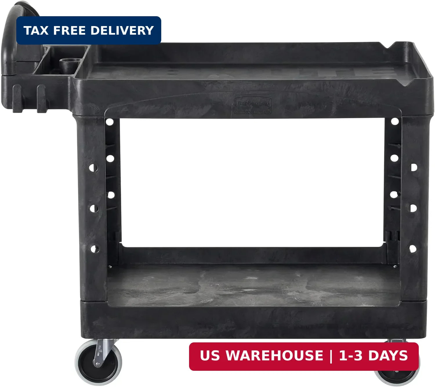 2-Shelf Utility/Service Cart, Medium, Black, Lipp