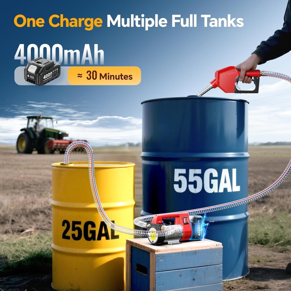 Electric Fuel Transfer Pump 12GPM 21V for Transfer of Diesel Battery Powered