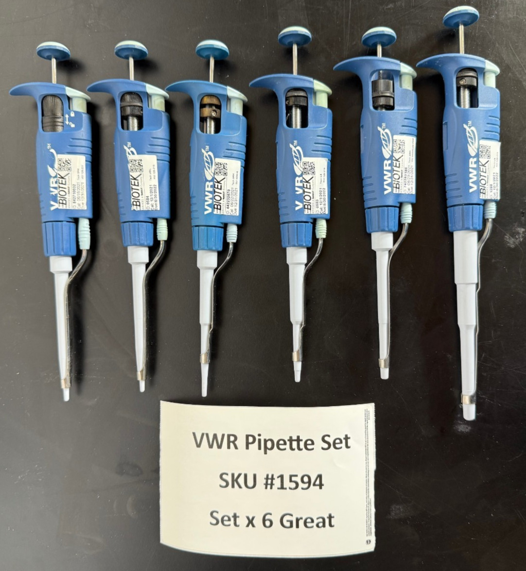 VWR Set of 6 Adjustable Pipettes 0.1-2, 0.5-10, 2-20, 10-100, 20-200, 100-1000uL