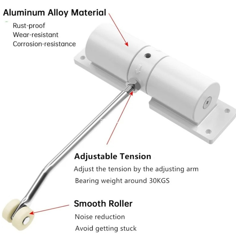 1pc 30kg Adjustable Tension Automatic Door Closer Spring Hardware Set White