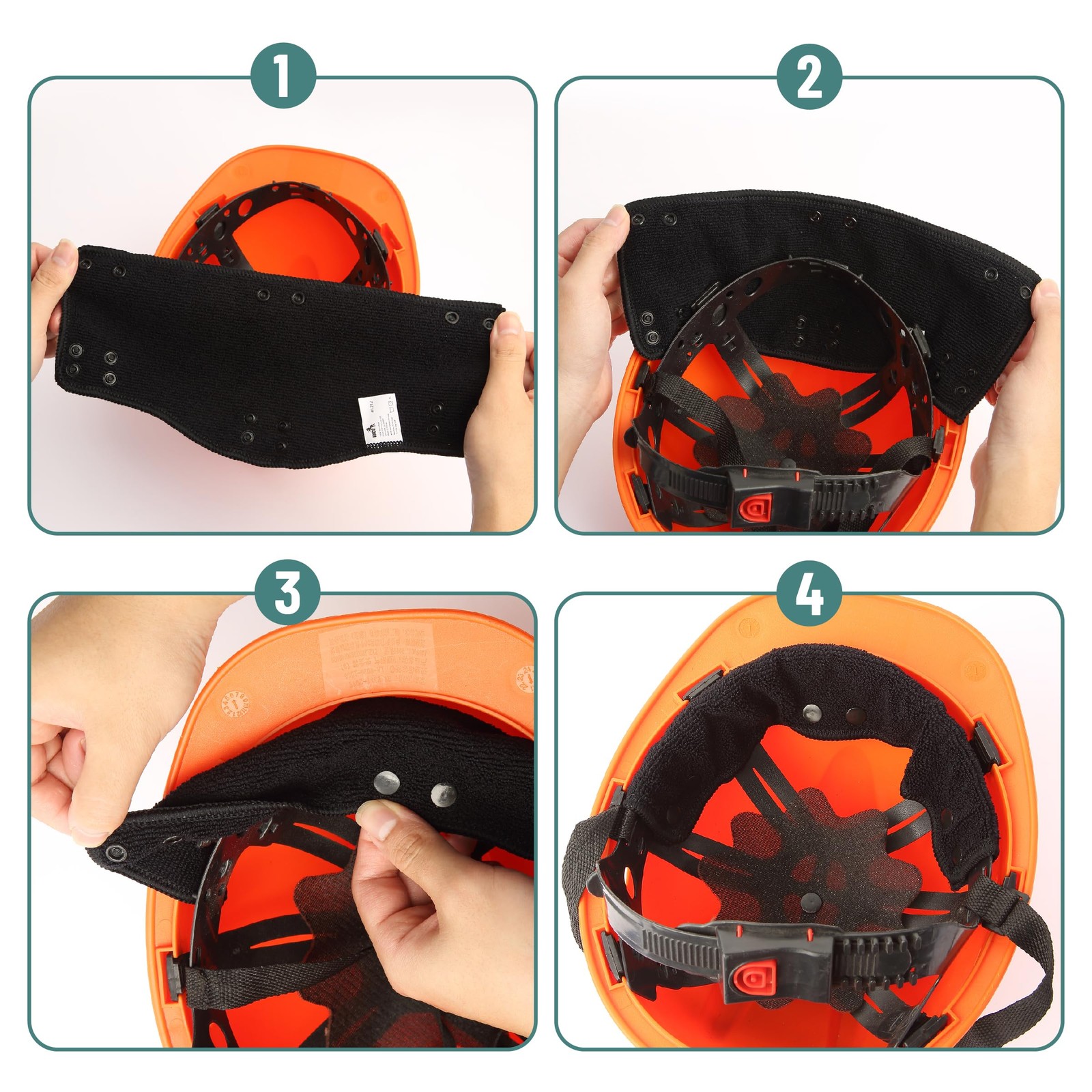 UNCO- Hard Hat Sweatband, 4 pcs, Black, Liner, 4 Pack, Black