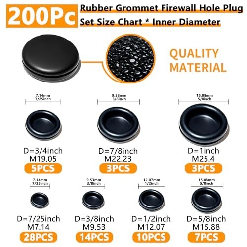 Rubber Grommet Kit 70 Pack 7 Sizes Firewall Rubber Hole Plugs Rubber Grommet…
