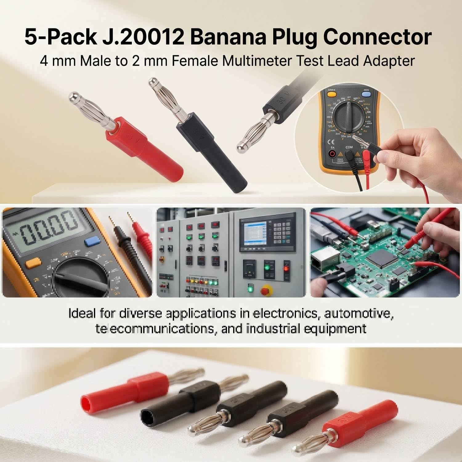 5Set J.20012 Banana Plug Connector 4Mm Male to 2Mm Female Multimeter Banana Plug