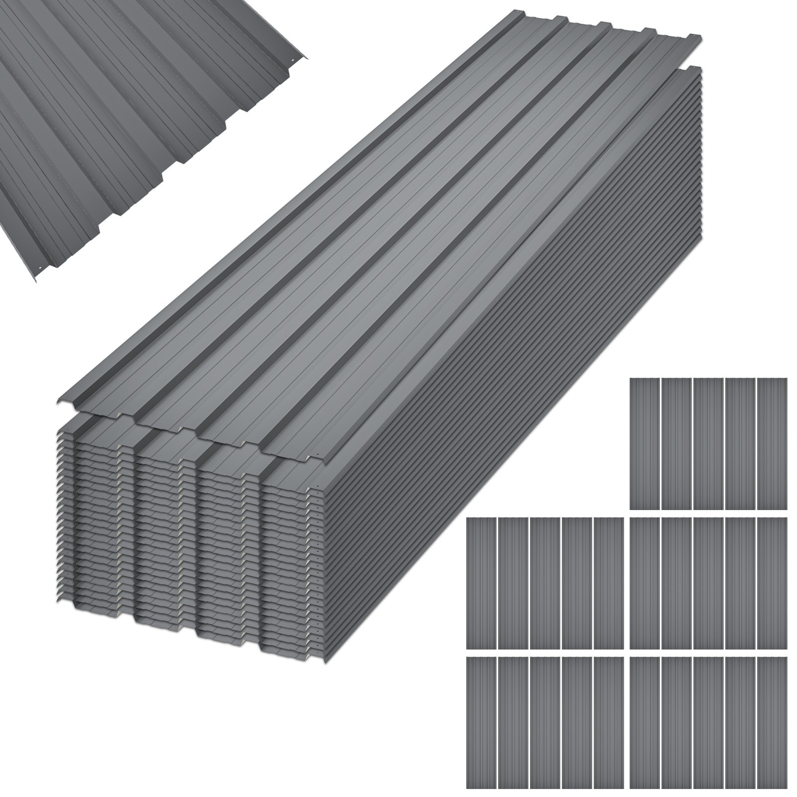 15 Pcs Galvanized Metal Roof Panels 16.77″x73.23″ Screws Included Shed Gray