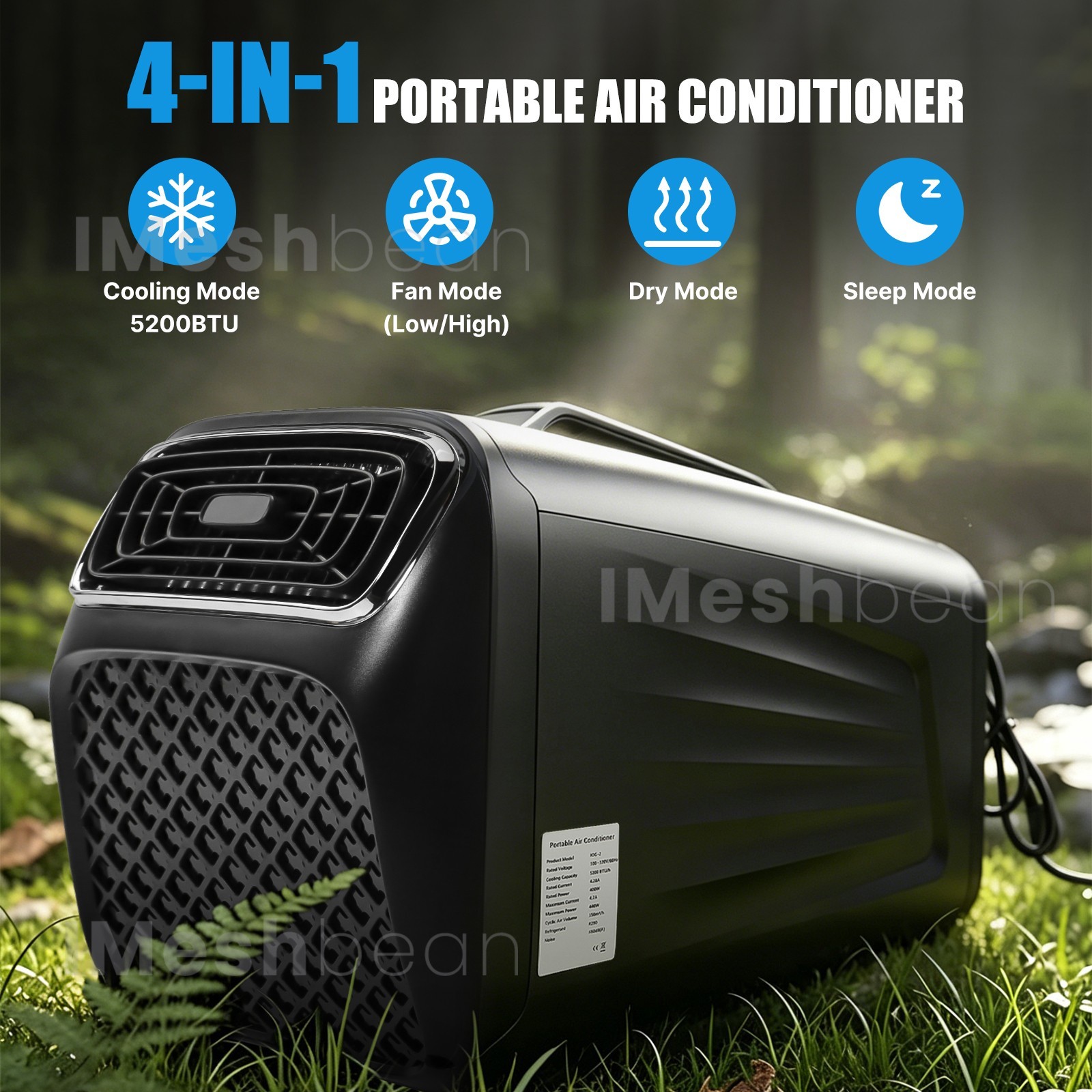 5200 BTU Portable Air Conditioner for Outdoor Tent Camping w/Dehumidifier Remote