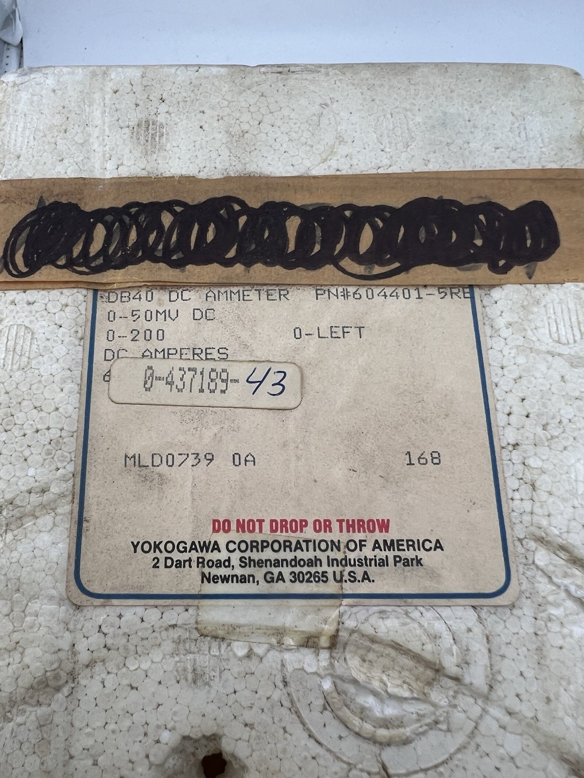 Yokogawa DB40 DC Ammeter 0-200A 0-50mV Panel Meter NOS General Electric