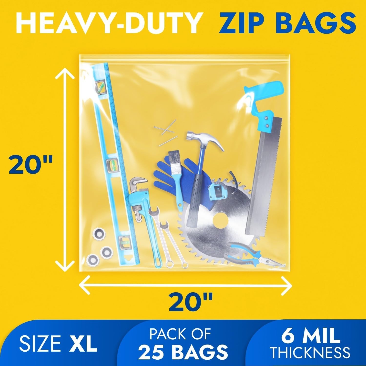 20″ x 20″ Extra Large Zip Seal Lock Bags, 6 Mil (Pack of 25) – Heavy-Duty