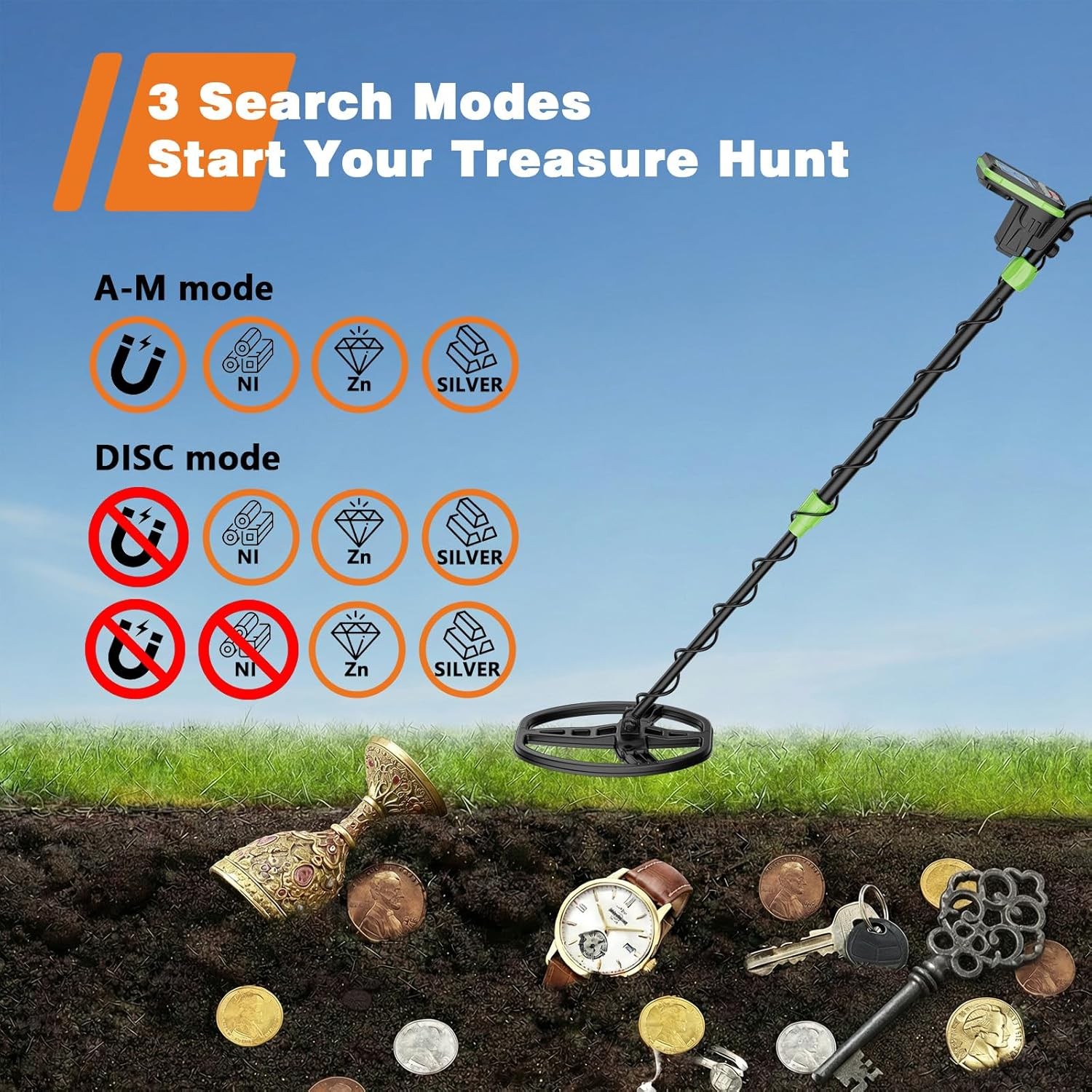 Professional Lightweight Metal Detector 11″ Waterproof Coil LCD Screen Full Kit