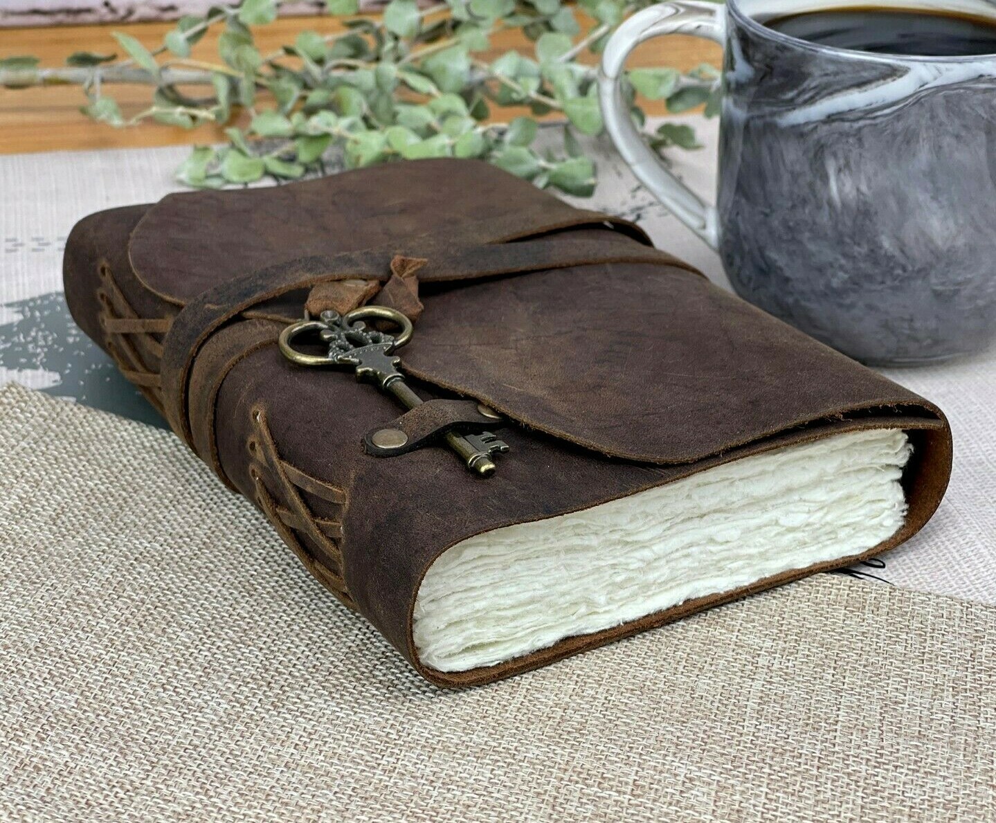 Genuine Leather Journal Vintage Rustic Leather Bound Journal Deckle Edge Paper