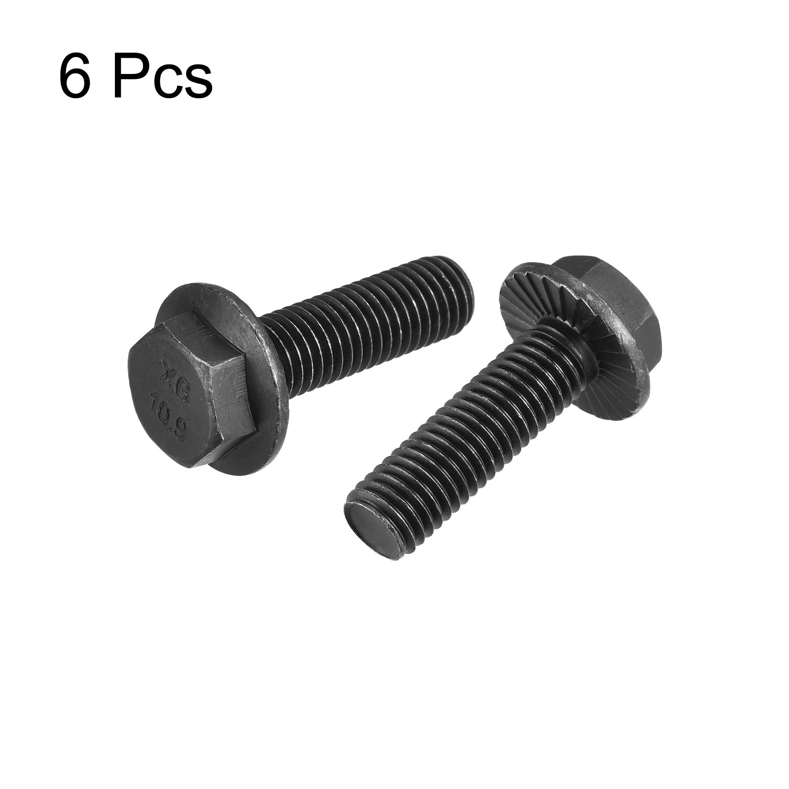 6 Set M12-1.75x40mm Hex Serrated Flange Bolts 10.9 Grade Carbon Steel Screws