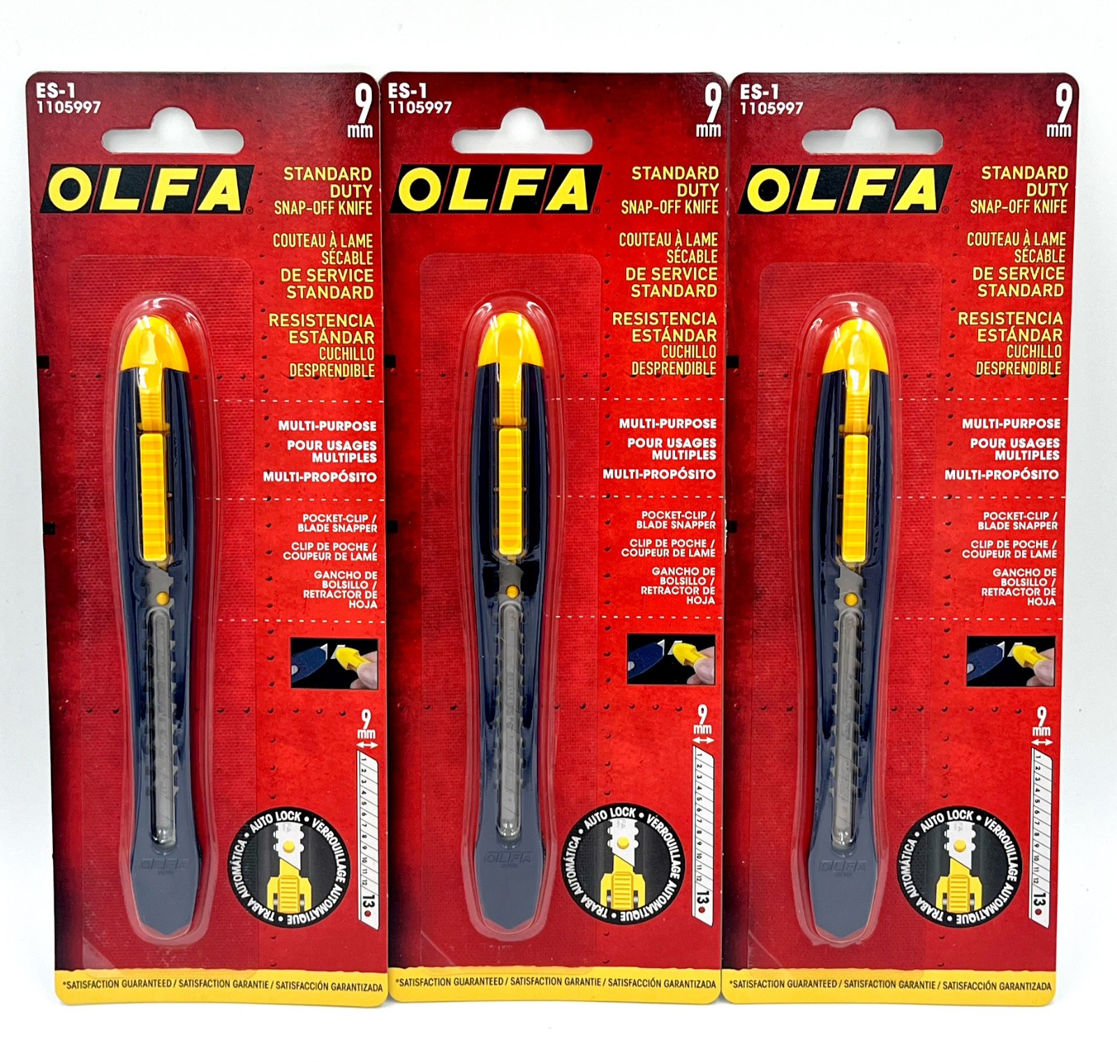 3x OLFA ES-1 9mm Standard Duty Multi-Purpose Snap-Off Knife New in Package