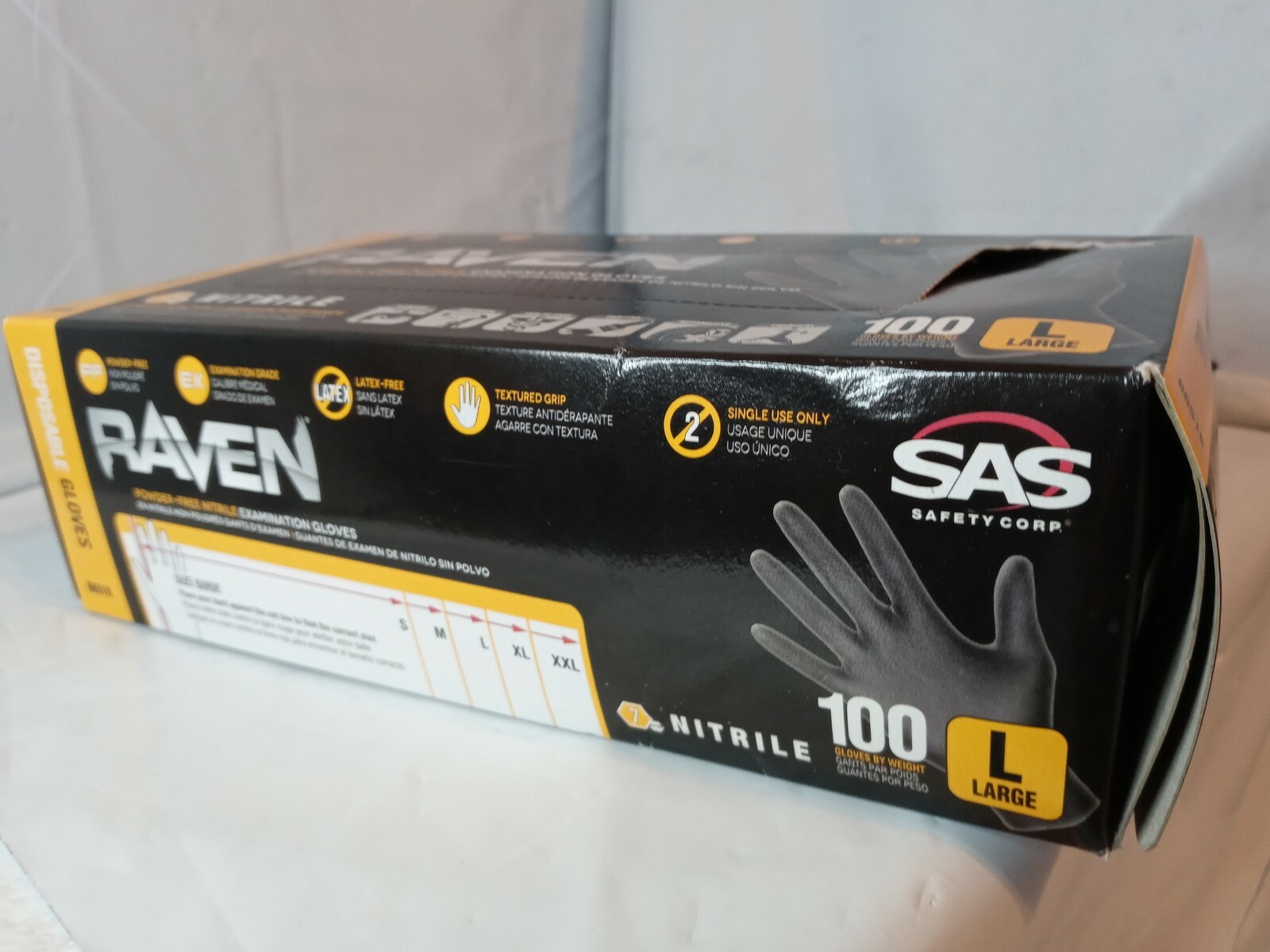 100/Box SAS Safety Raven Black 6 MIL Nitrile Exam Gloves Large 66518 New
