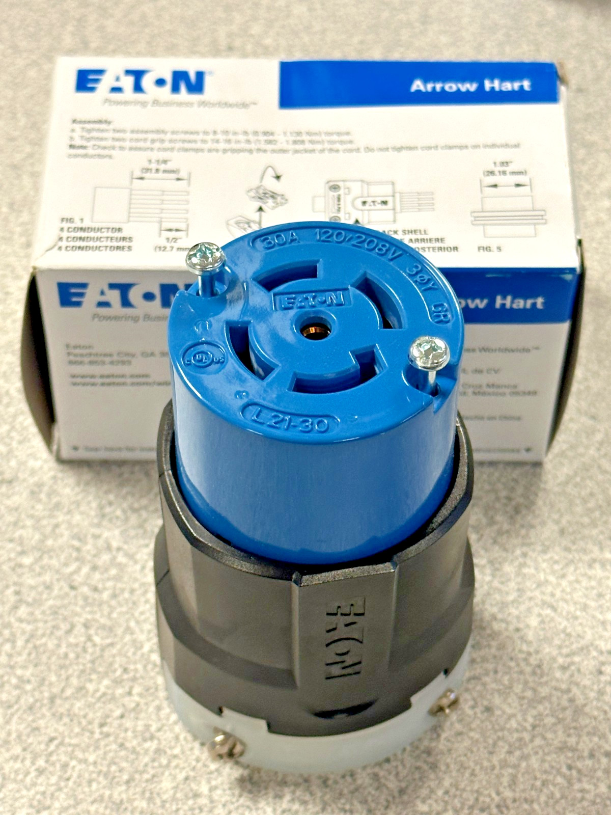 NEW Eaton AHCL2130C Blue Locking Connector 30A 3Ph 120/208V 4-Pole 5-Wire L21-30