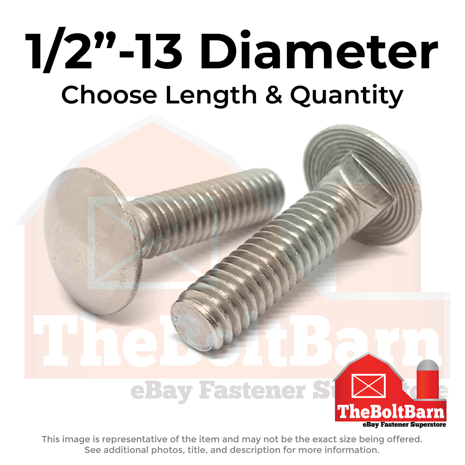 1/2″-13 Stainless Steel 18-8 Carriage Bolts (Choose Length & Qty)