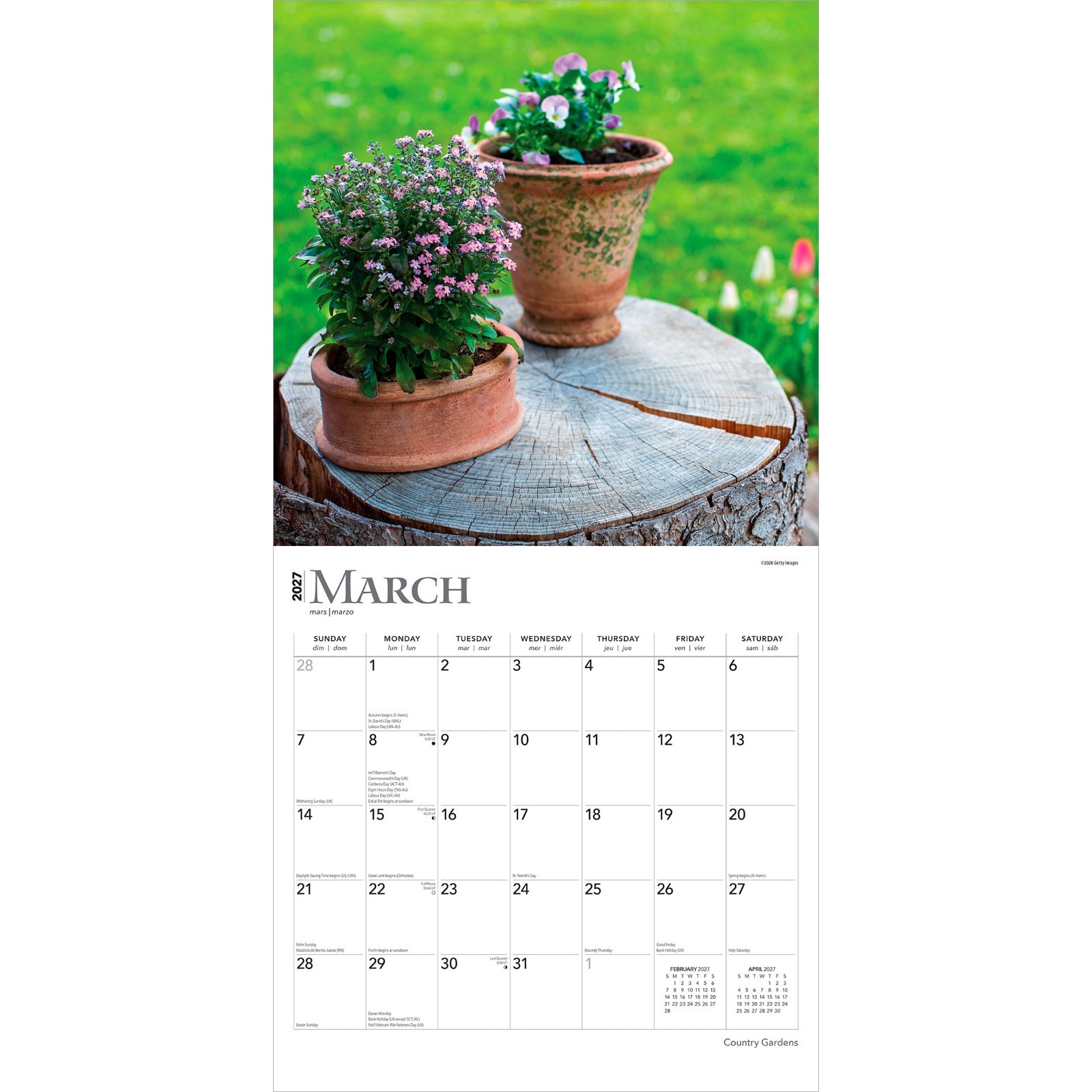 Country Gardens | 2027 12×24″ (Hanging) Square Wall Calendar | Plastic-Free