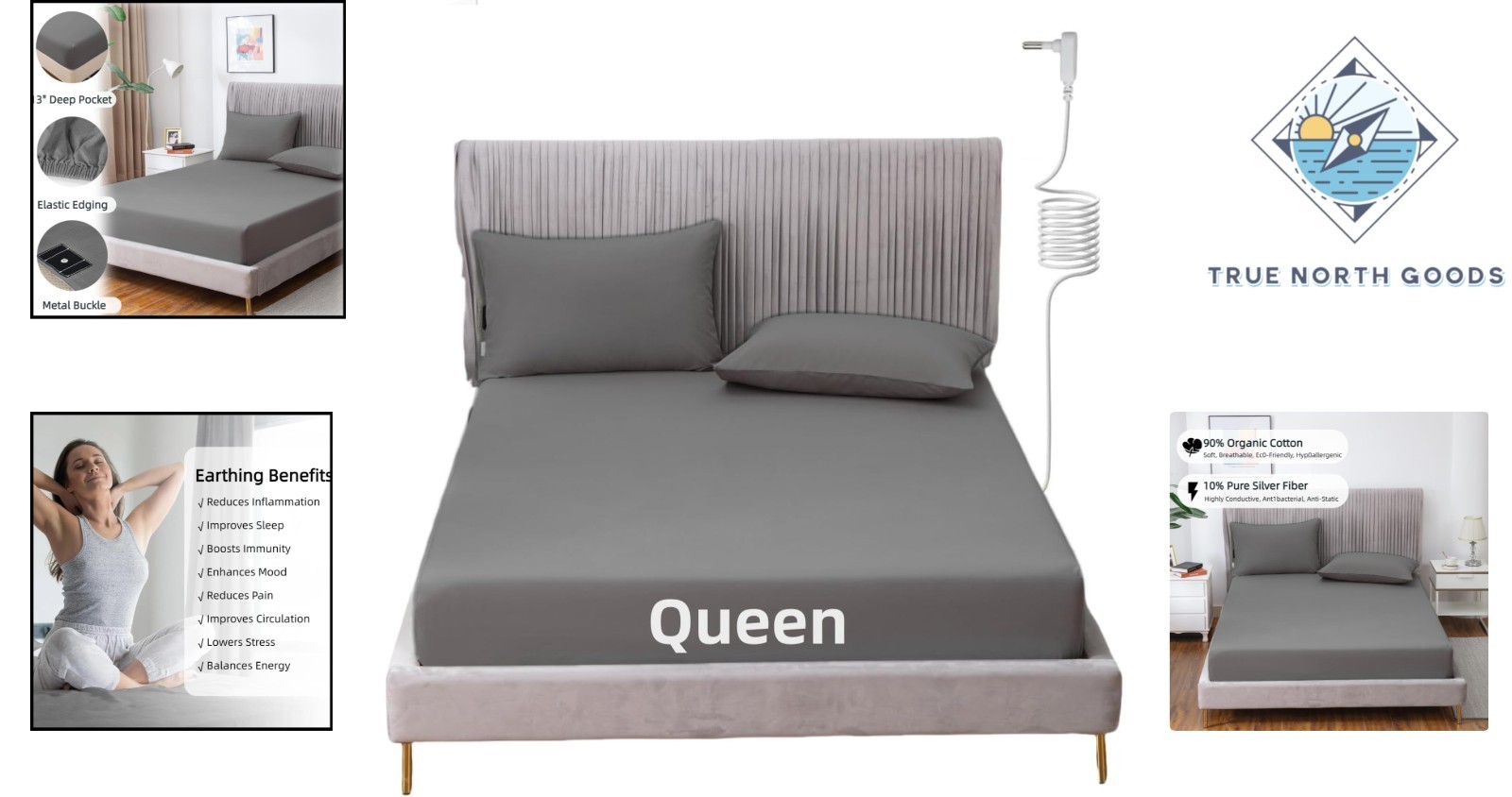 Machine Washable Grounding Sheets for Health & Wellness – Queen Size Gray