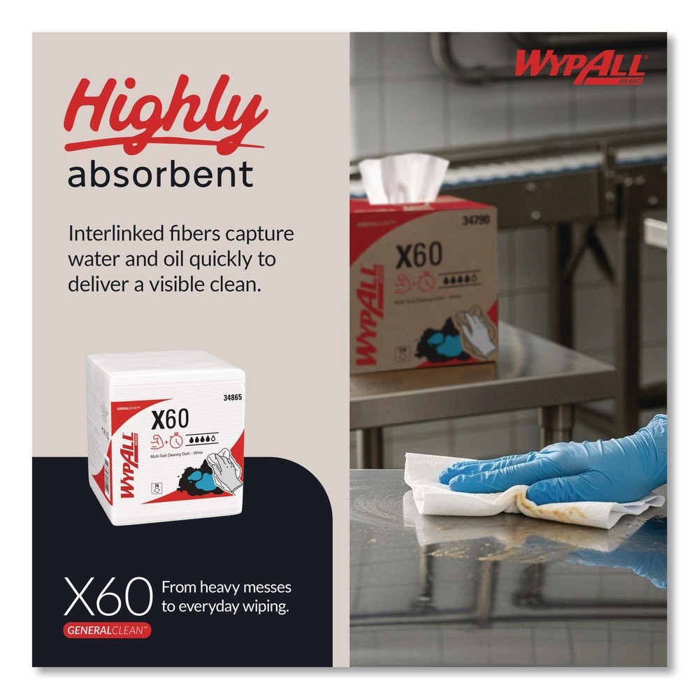 WypAll 34865 X60 12.5″ x 13″ 1/4 Fold General Clean Cloths (76/Bx, 12 Bx/Ct) New