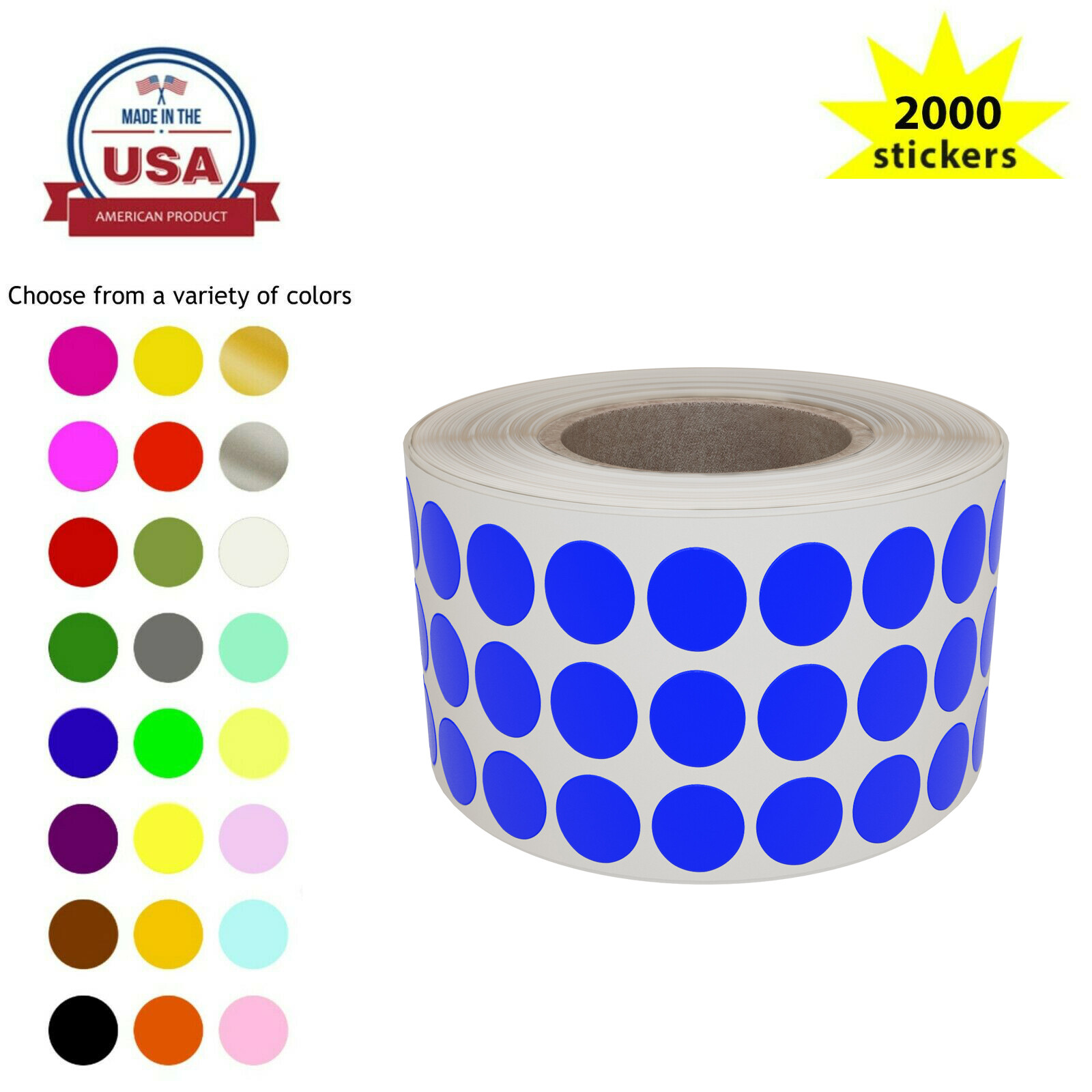 Circle Color Coded Round Dots Stickers 8mm Rolls Craft Labels 1/4 inch 2000 Pack