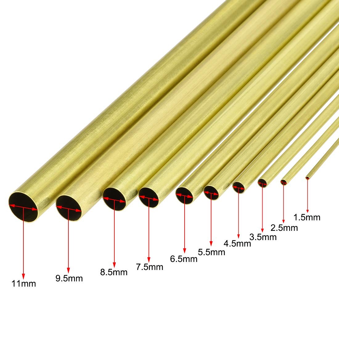 uxcell Brass Tube, 1.5mm 2.5mm 3.5mm 4.5mm 5.5mm 6.5mm 7.5mm 8.5mm