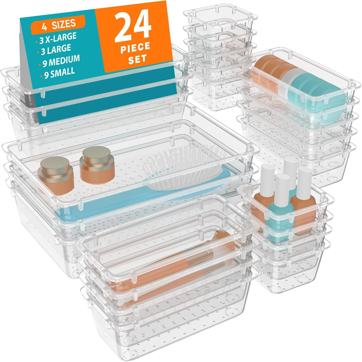 Storage Organizer Bins Clear Drawer Dividers for Office Bathroom Crafts Kitchen