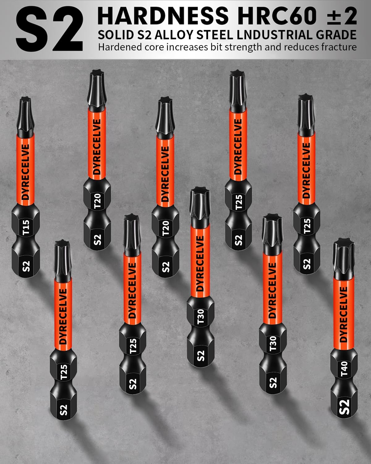 DYRECELVE Impact Torx Bit Set T15 T20 T25 T30 10 Pcs T15-T40 Bits, Black