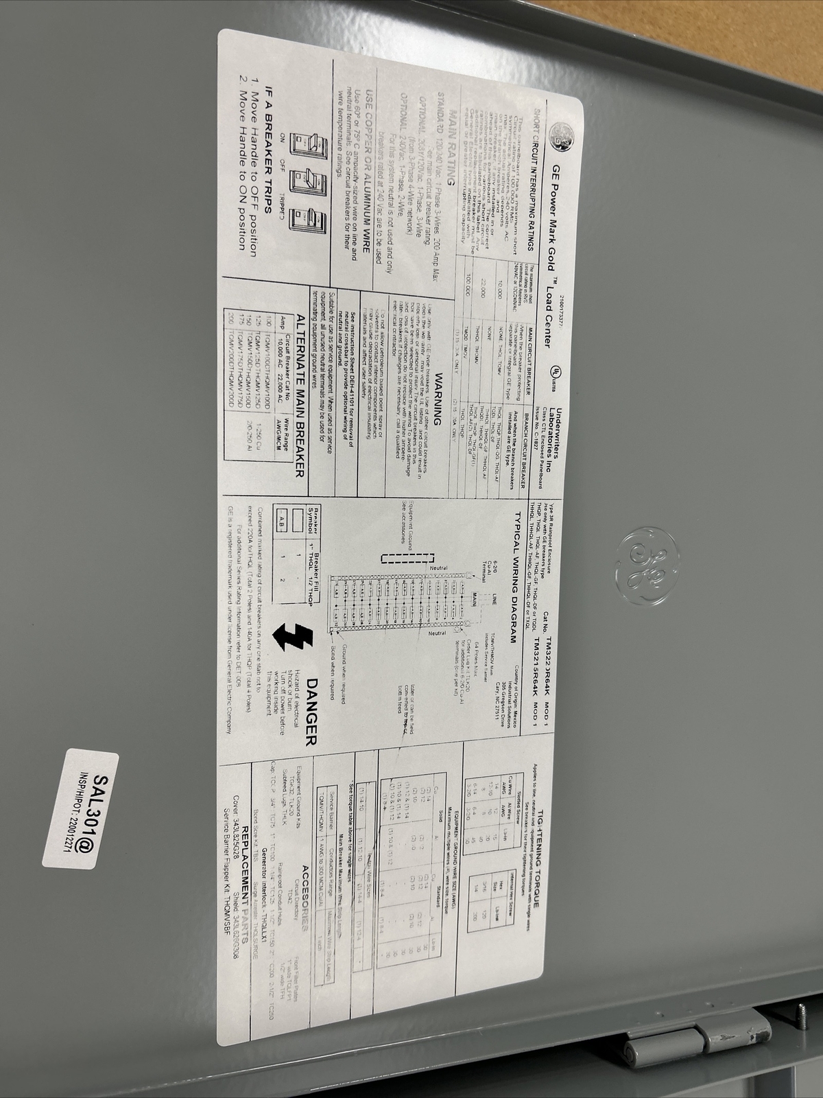 GE TM3220R64K Main Breaker Kit 200 Amp Main Breaker 32/64
