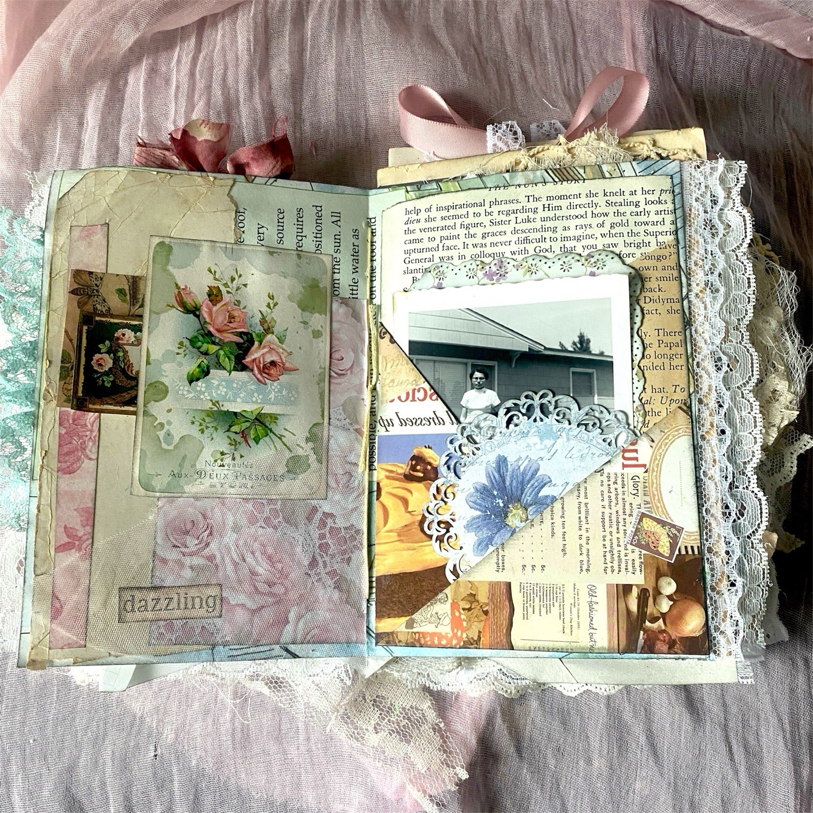 Handmade Shabby Chic Layered Junk Journal – Romantic Floral Scrapbook Diary Book