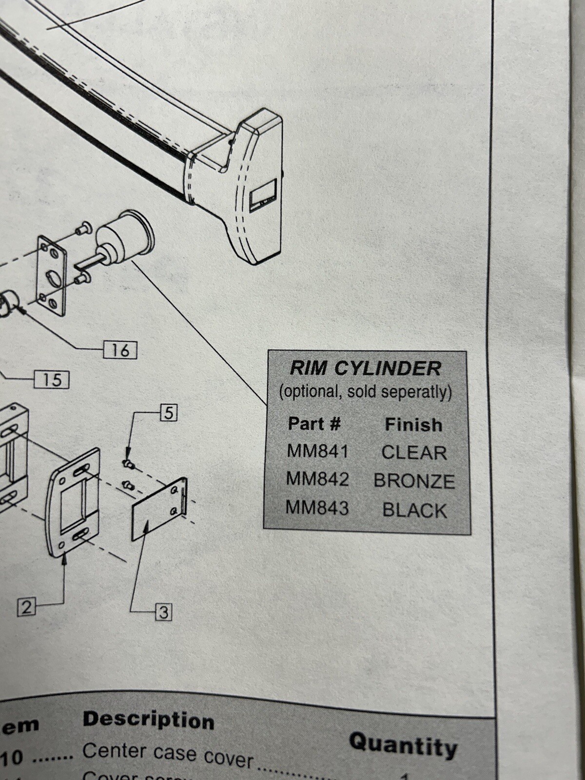 First Choice 379036-BR 36” DC13 RIM Exit Device Narrow Style Non-Handed NOS
