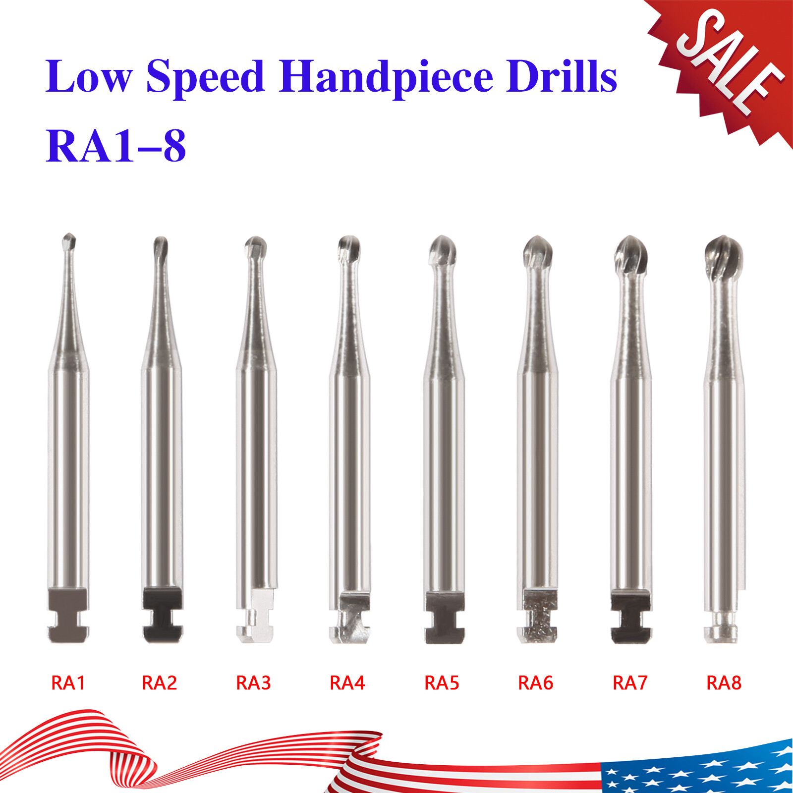 5pcs Dental Round Carbide Burs RA 1-8/ Latch Type Contra Angle Handpiece