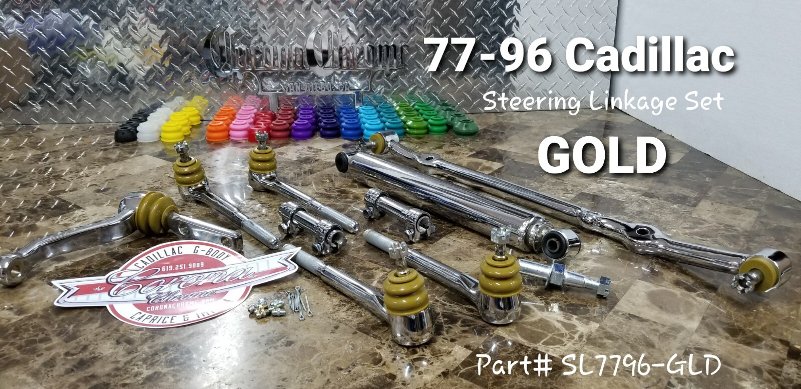 Chrome Steering Linkage Kit with Damper Shock 77-96 Cadillac/Caprice