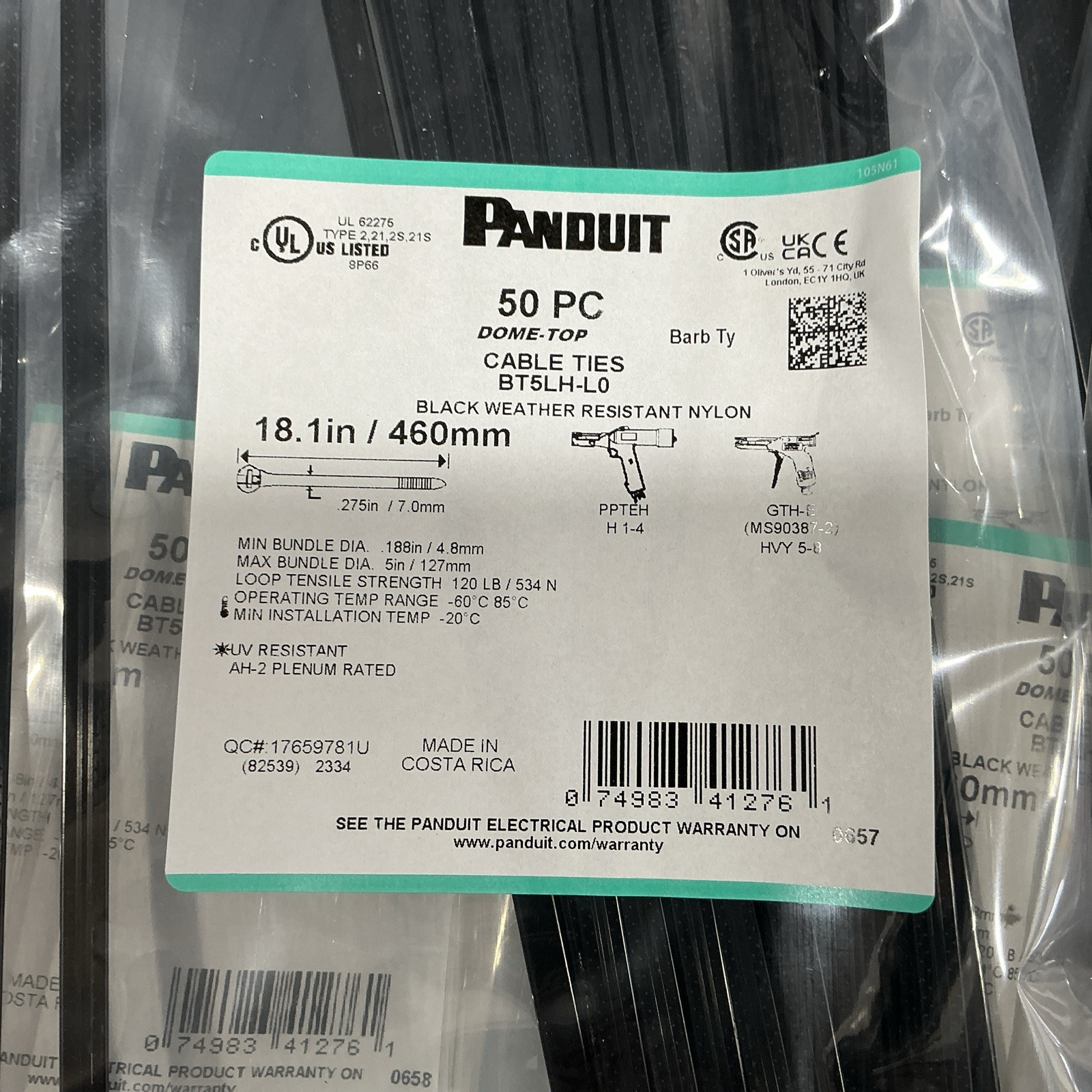17- Panduit BTL5H-L0 Black Cable Tie, (50/bag) 18.1in / 460mm (Total QTY 850Pcs)