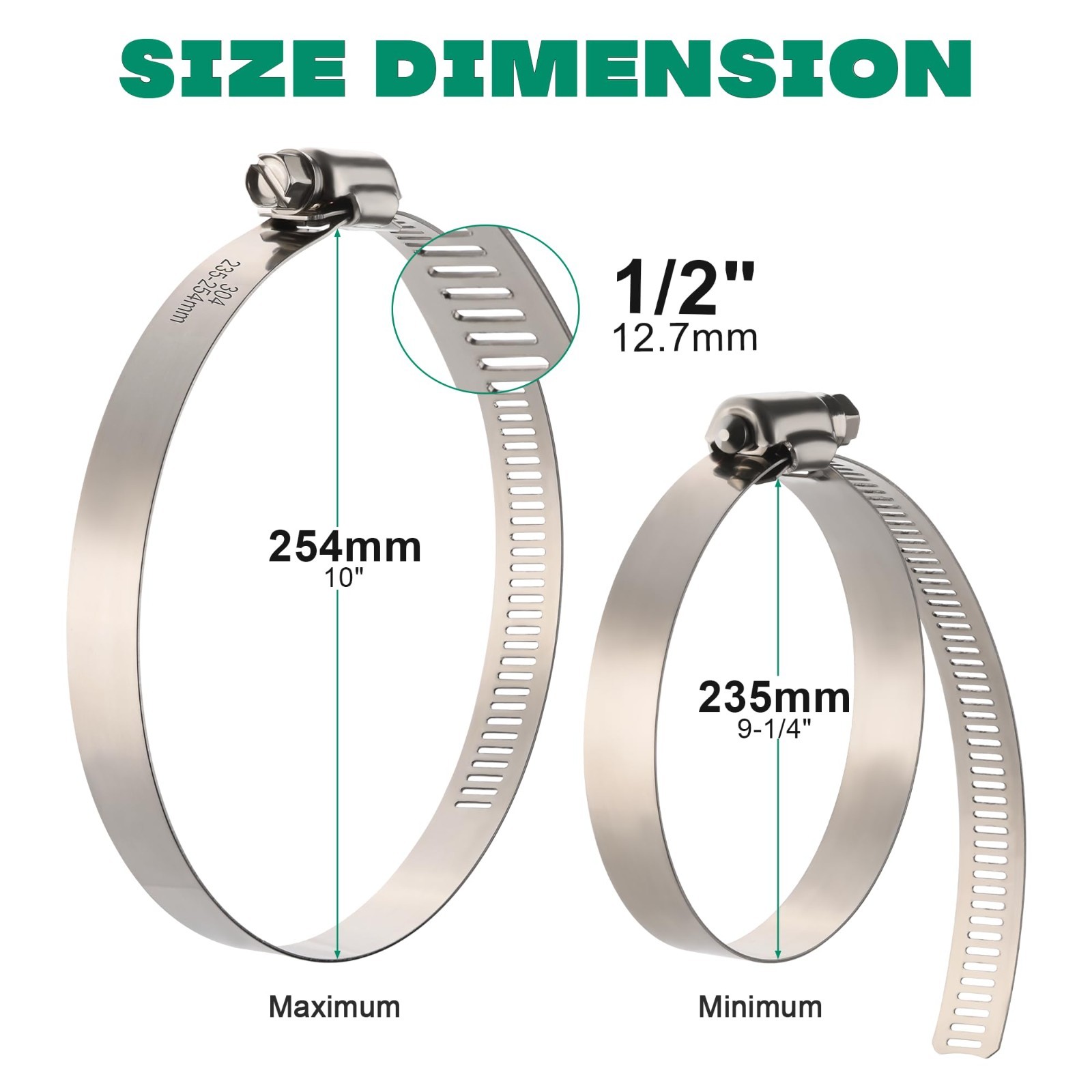 10 Pack Large Adjustable Hose Clamps 9.25″-10″ Stainless Steel Metal Duct Clamps