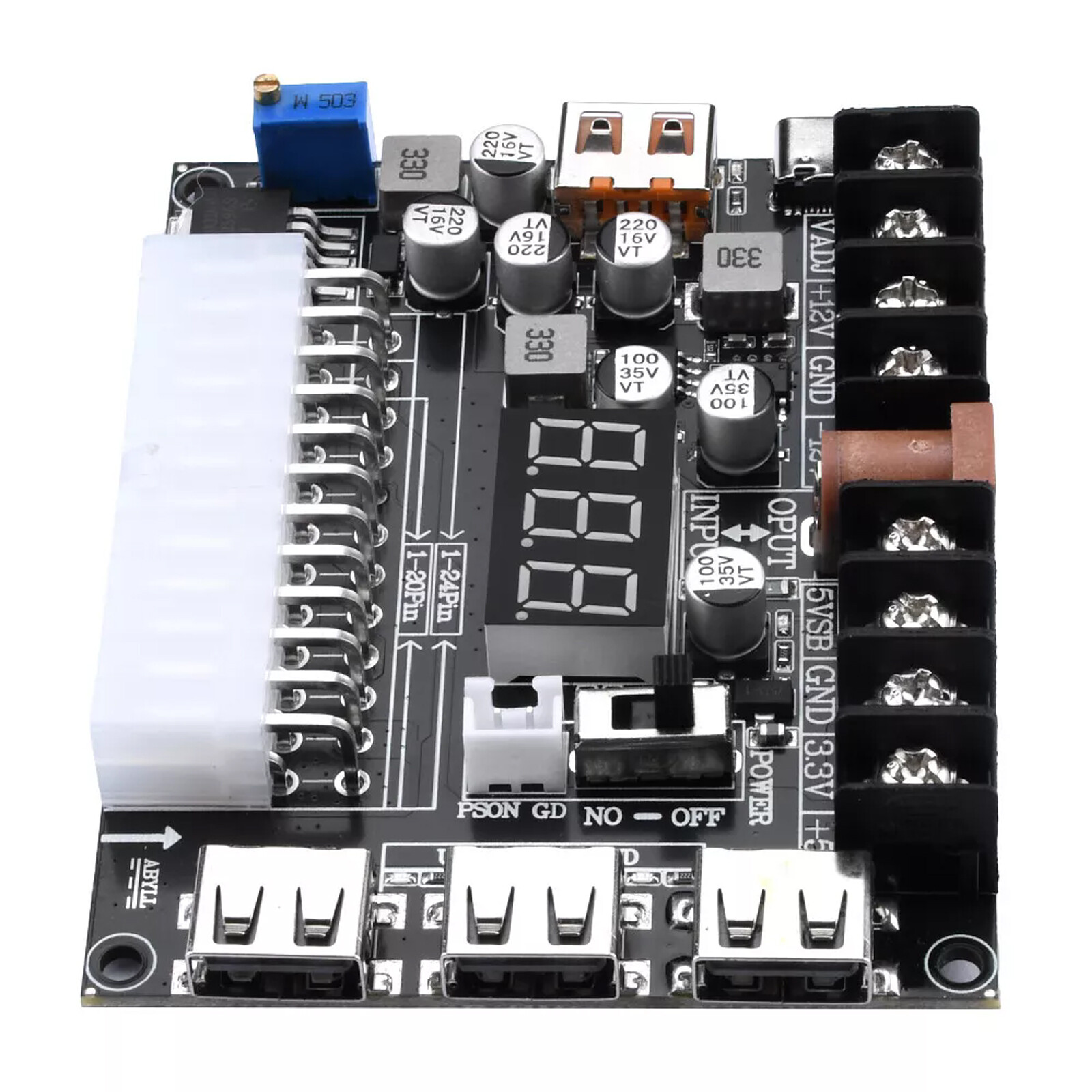 20/24Pin ATX Power Supply Breakout Board Adjustable Voltage Module / Case NEW