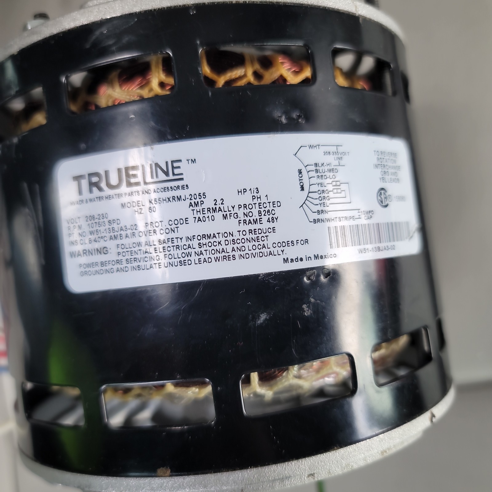 TRUELINE W51-13BJA3-02 HVAC Blower Fan Motor 1/3 HP 1 Phase 09/07/23 AB