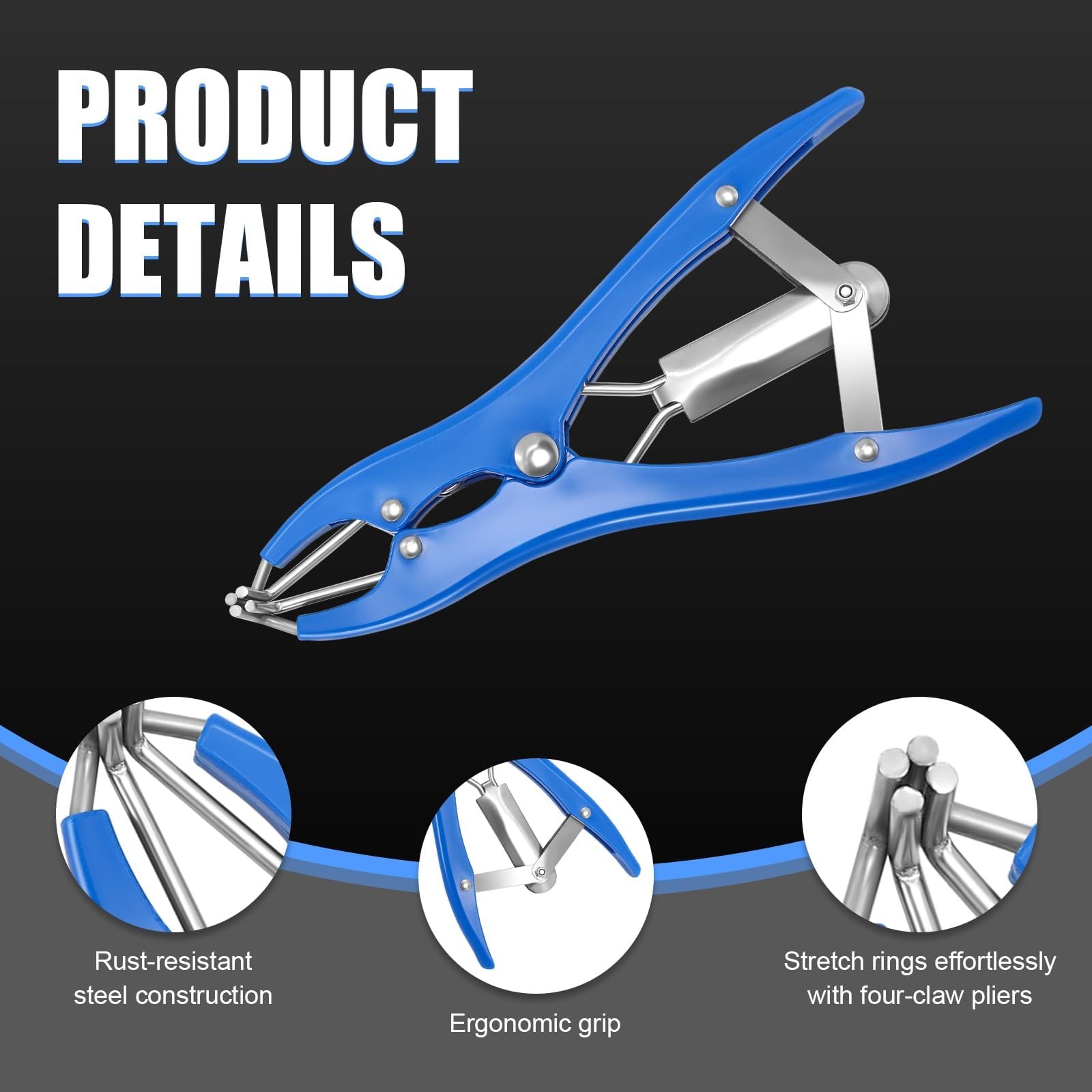 Goat Banding Kit, Stainless Steel Elastrator with 200pcs 3-Size Small, Blue