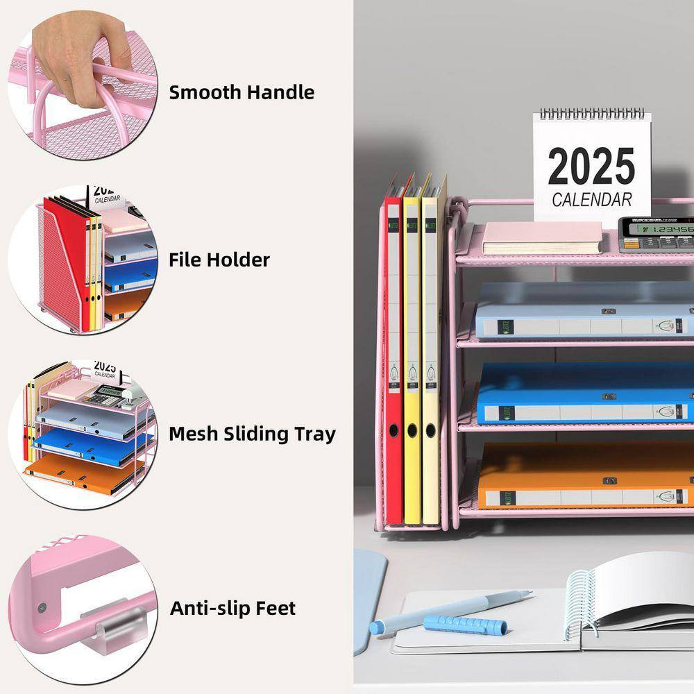9.2 In. X 15.5 In. Pink Desk Organizers and Accessories, Paper Organizer with Fi