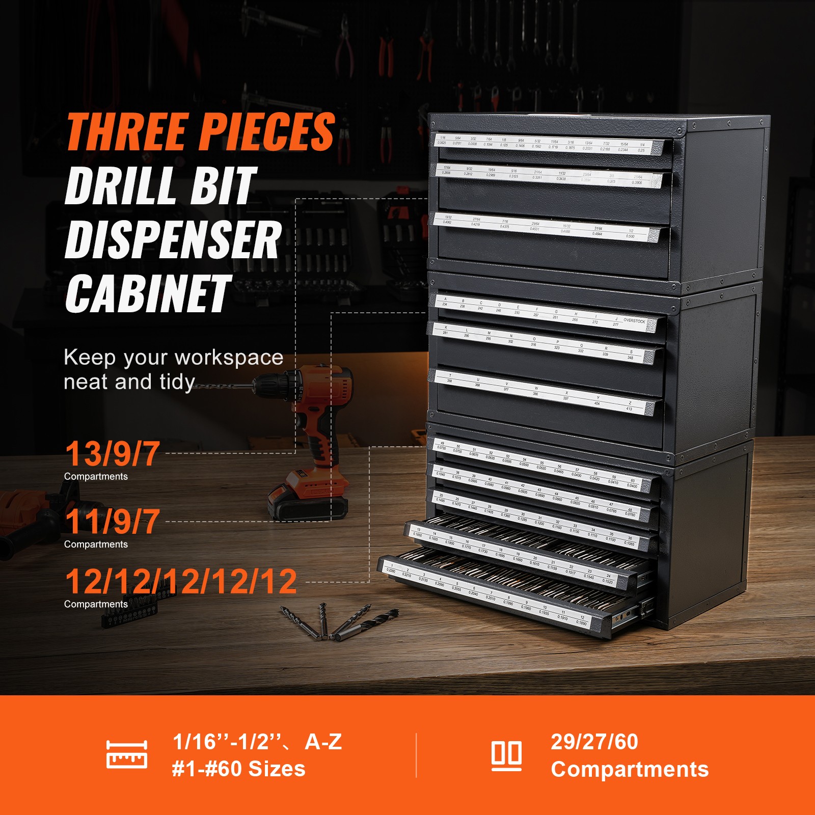 VEVOR Drill Bit Dispenser Organizer Cabinet 3 Pieces Three-Drawer Five-Drawer
