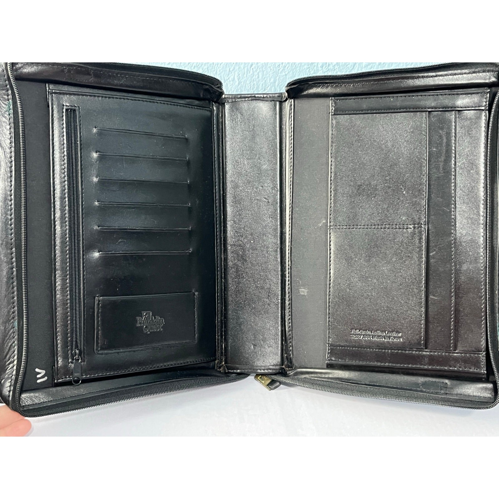 VTG Franklin Quest Black Leather Planner Binder 9.5”x11.5” Office Academia