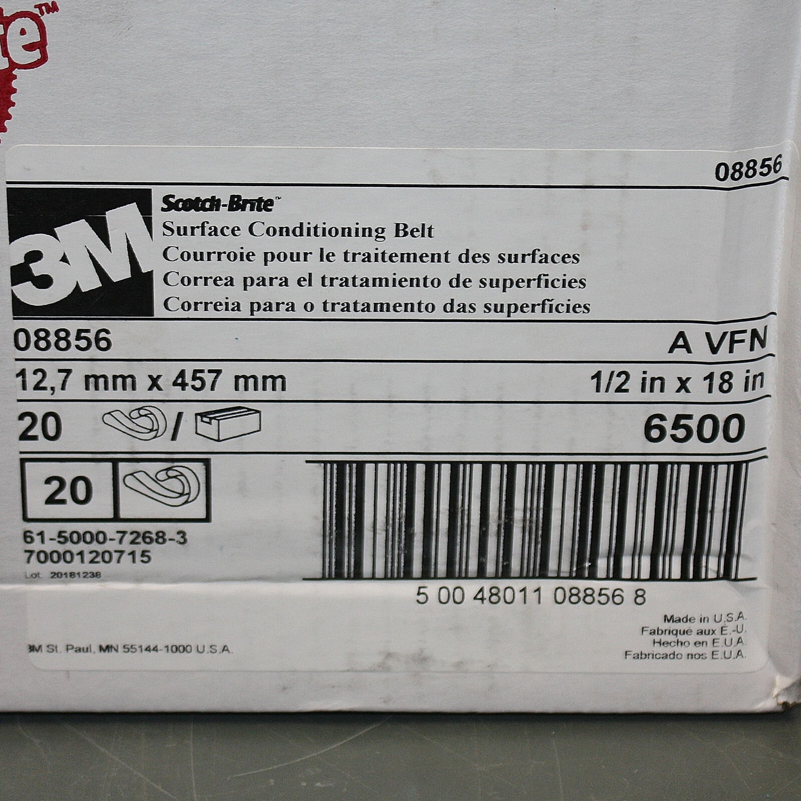 (20) 3M Scotch-Brite Surface Conditioning Belts 08856, 1/2″ x 18″, AO Grit A VFN