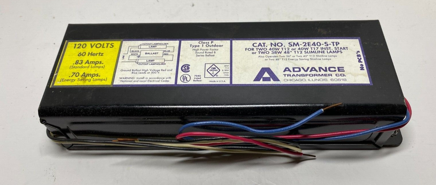 ADVANCE Transformer CAT. NO. SM-2E40-S-TP 120 VOLTS 60HZ
