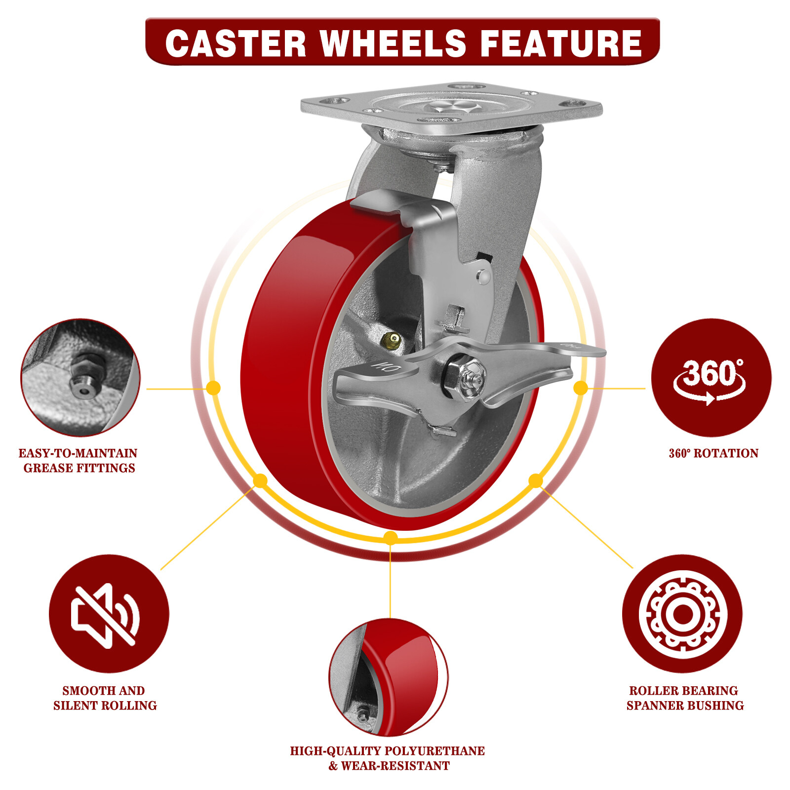 6 Inch Caster Wheels Heavy Duty,Capacity 1200-4800LB