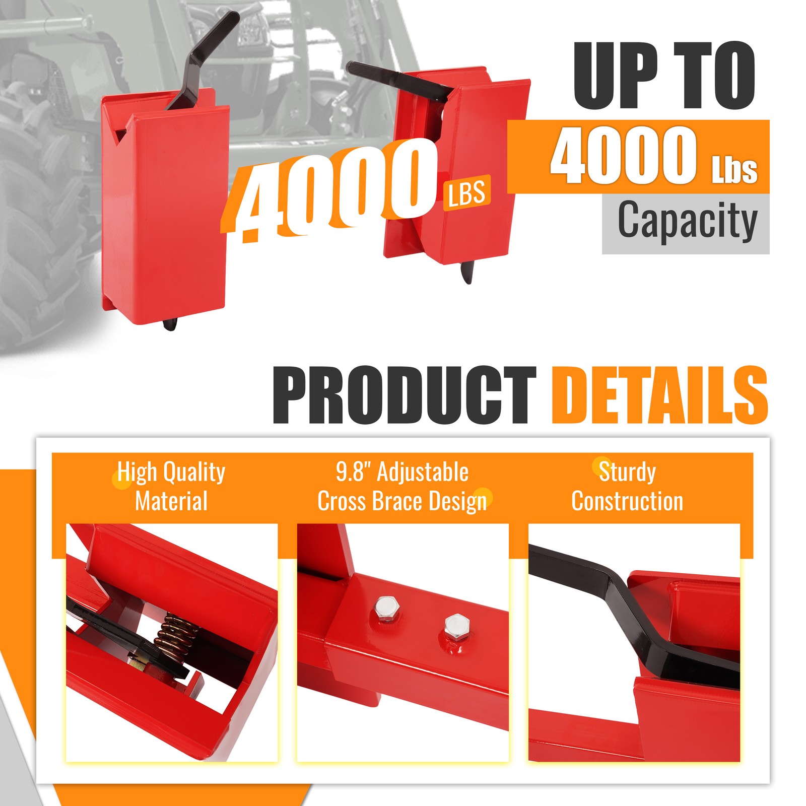 New Skid Steer Quick Attach Conversion Adapter W/ Adjustable Cross Brace 4000LBS