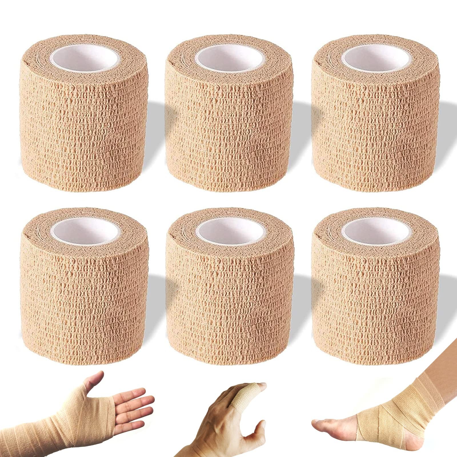 Self Adhesive Bandage Wrap, 2 inches x 5 Yards, 6 2 Inch, Beige ( 6 Pack )